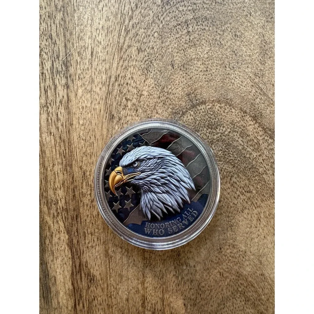 Honoring All Who Served Eagle Silver Military Veteran Service Medal Colorized